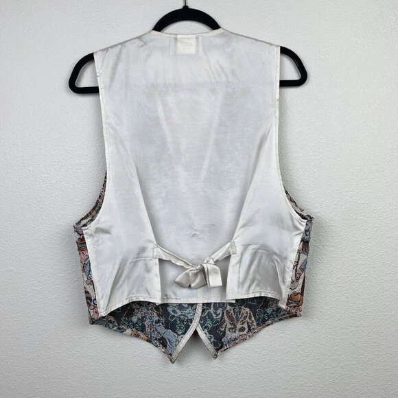 Vtg Facets By Mirrors Men's Medium Pig Print Tapestry Vest Quirky Piggy Button - Picture 11 of 16